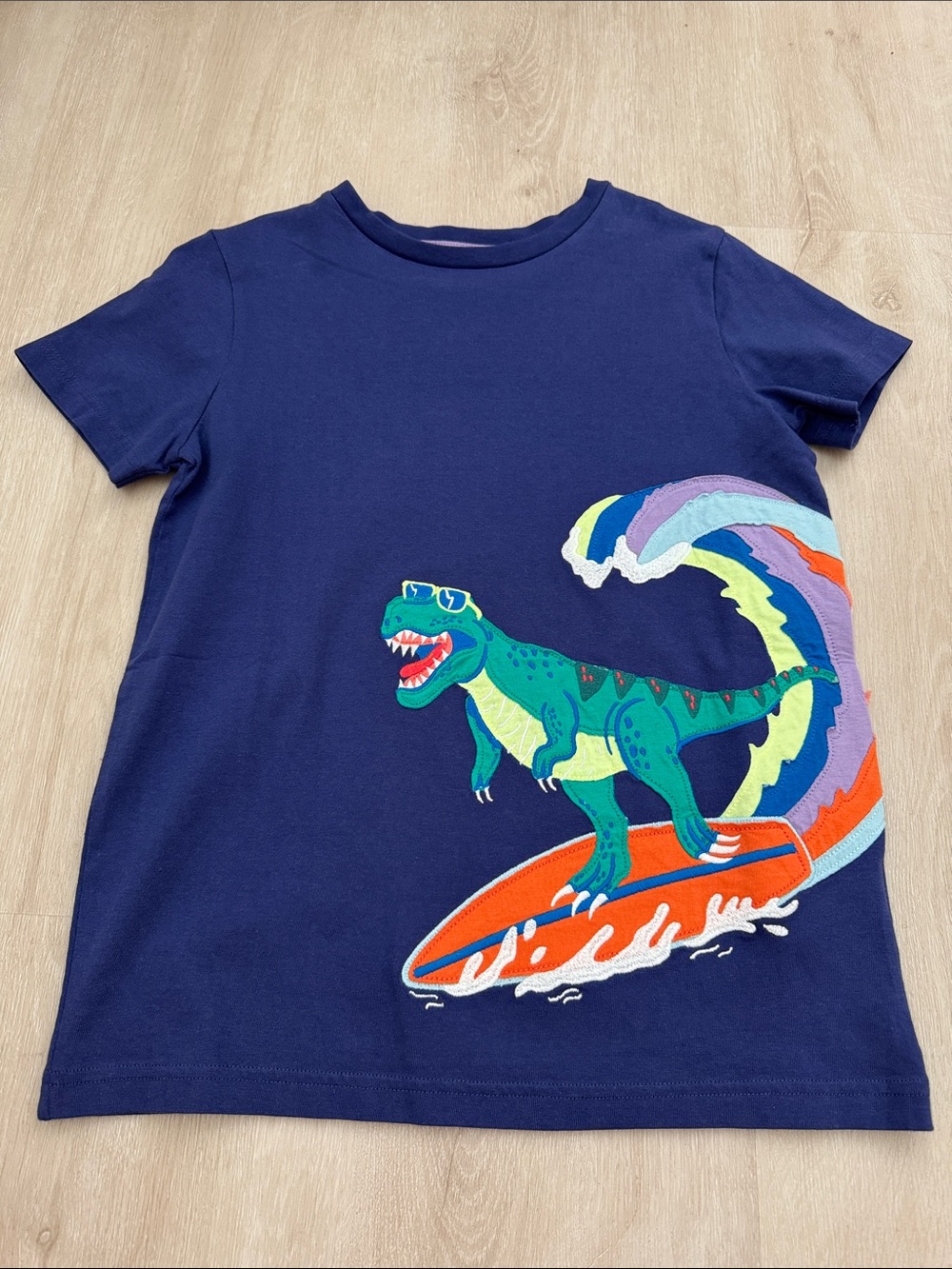 Mini Boden Blue Tee with Light Pink Neck Trim